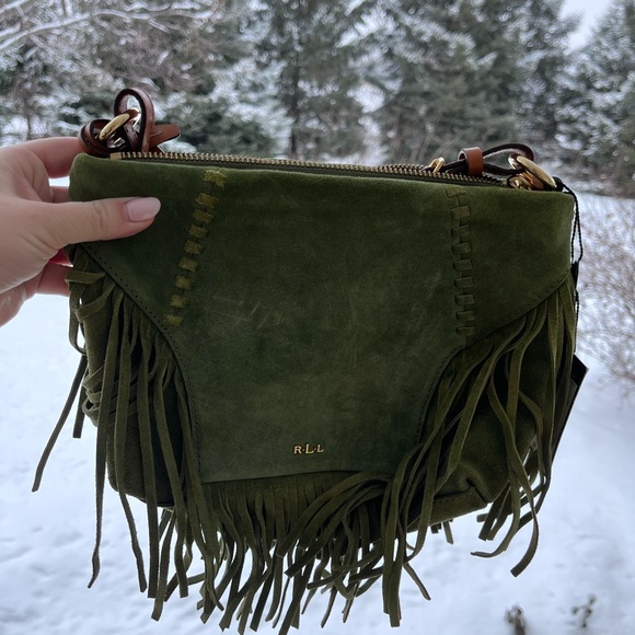 Ralph Lauren Handbags - Vintage Ralph Lauren Faulk crossbody burnt olive green crossbody fringe purse